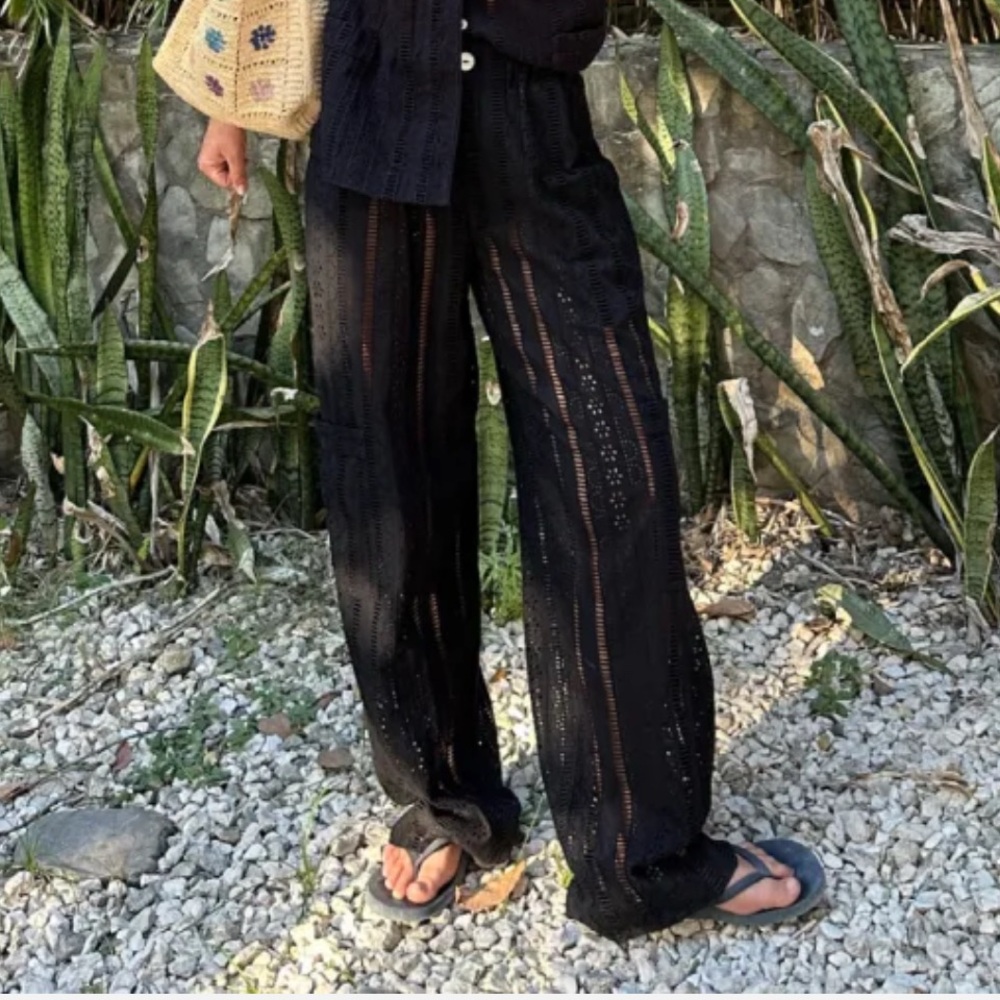 New DAMSON MADDER 20 2x Eyelet Crochet pants Vacation pants - black broderie